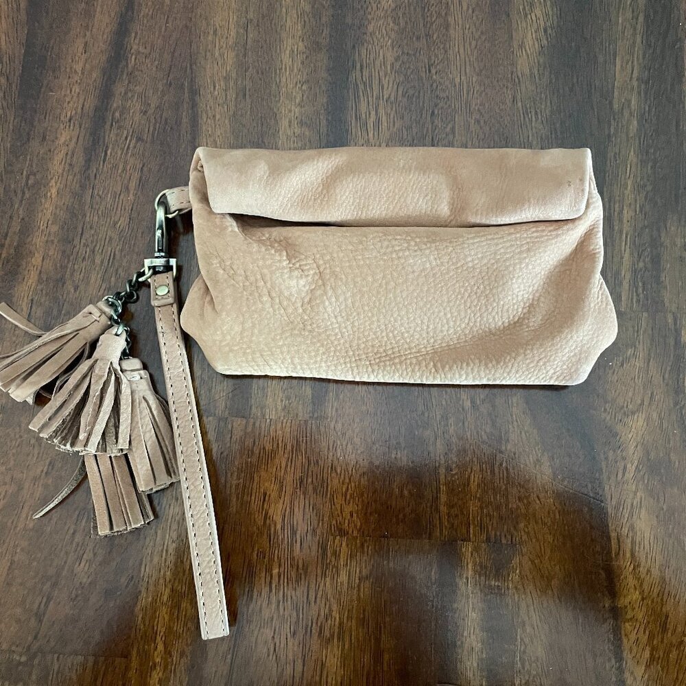 Miss Albright Anthropologie Brown Leather Clutch Wristlet 6" x 4.5"!